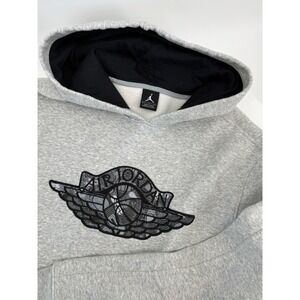 Jordan Mens Air Jordan Wings Logo Fleece Hoodie Gray Black Large Pullover
